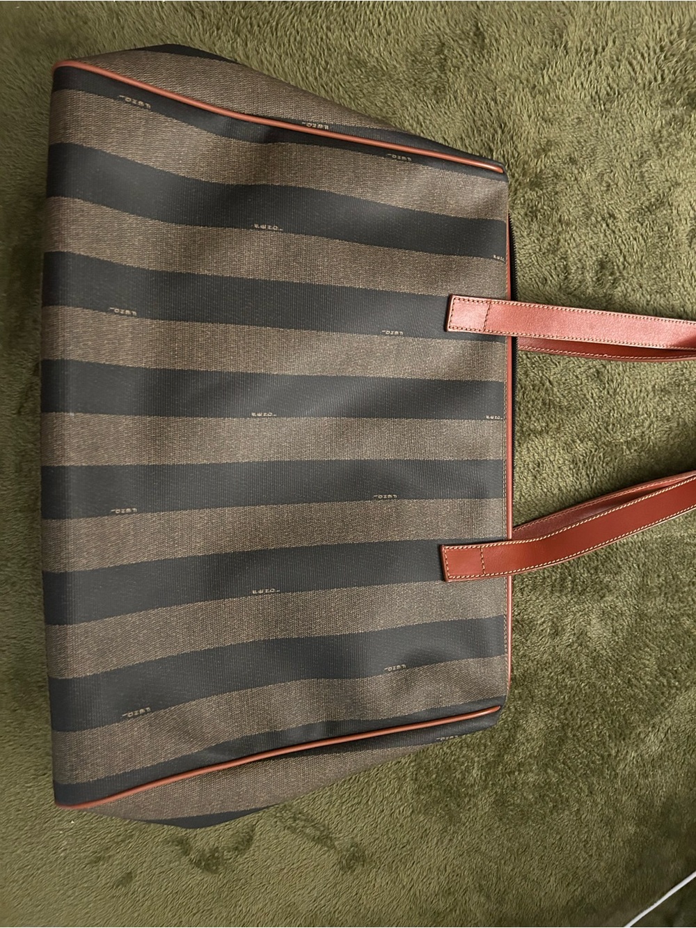 Vintage FENDI Pequin Stripe Tote Bag.- Red Leather Trim EXCELLENT No Peeling - Picture 3 of 15